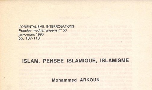 Islam, pensée islamique, islamisme