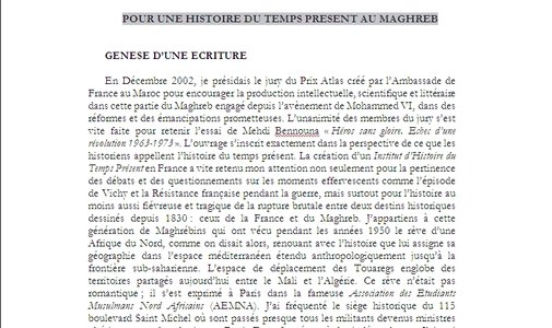 POUR UNE HISTOIRE DU TEMPS PRESENT AU MAGHREB "TEXTE INÉDIT"