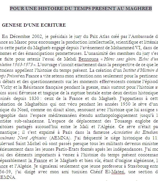 POUR UNE HISTOIRE DU TEMPS PRESENT AU MAGHREB "TEXTE INÉDIT"